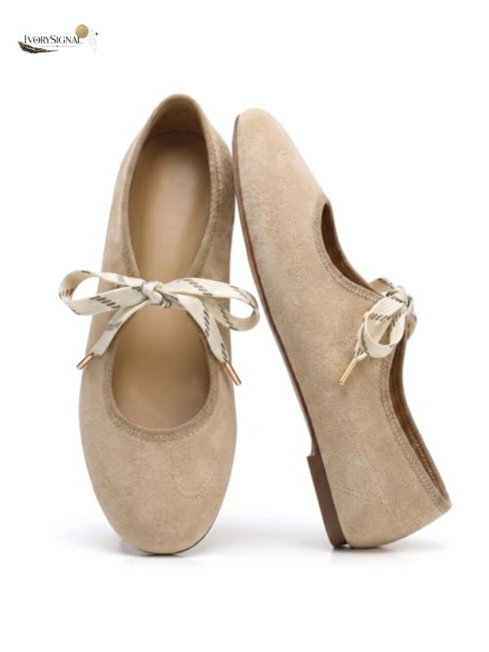Lace Up Ballet Flats for Women Round Toe Mary Jane Faux Suede